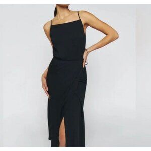 NWT Reformation Truett Dress 8 Black NEW Midi LBD Square Neck Keyole Classic
